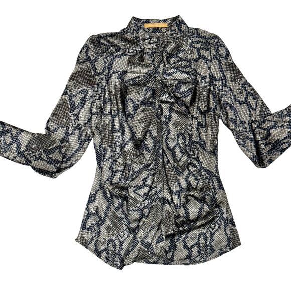 GENDER BIAS Women's Silk Ruffle Blouse Sz Small Snake Print Long Sleeve Mob Wife - Picture 3 of 12